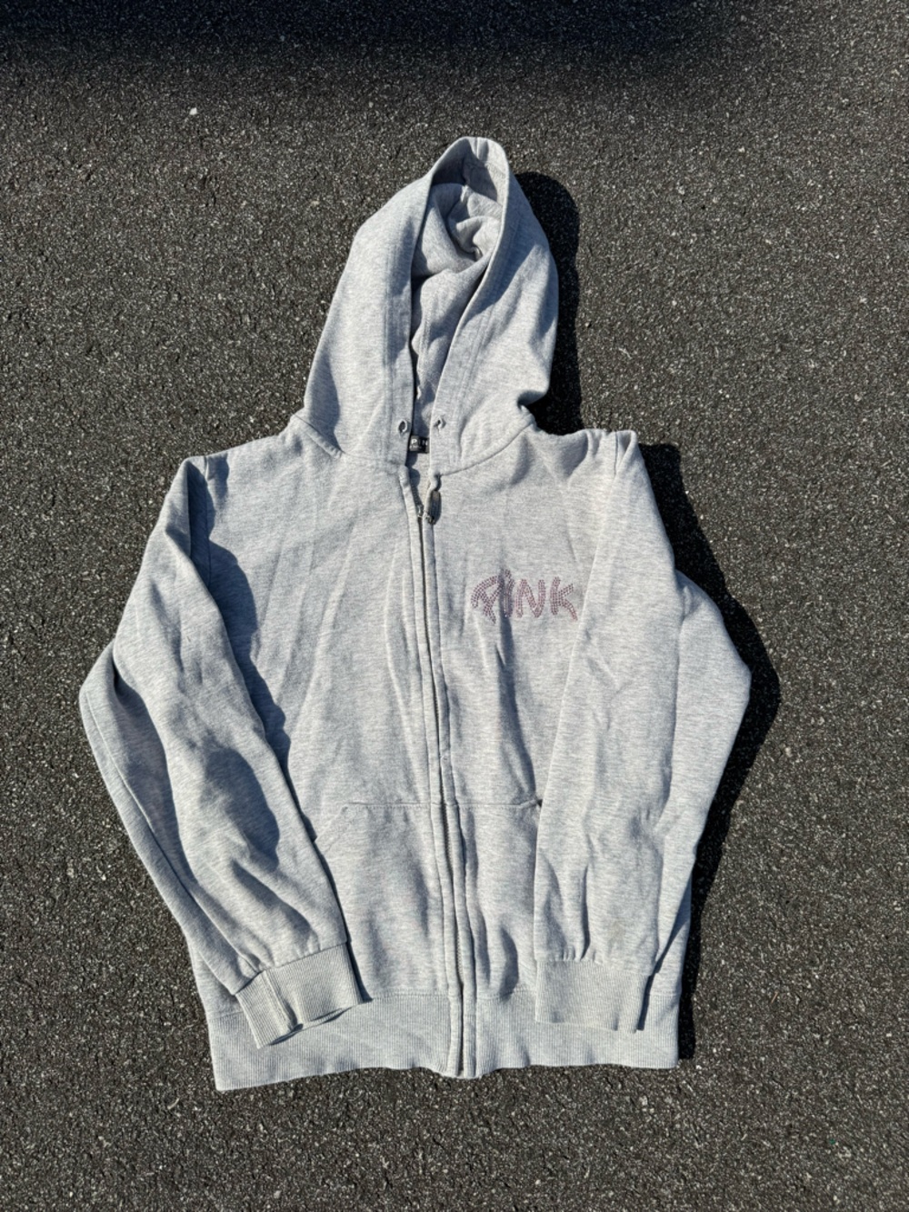 PINK Victoria's Secret Light Gray Zip-Up Hoodie with Subtle Pink Logo